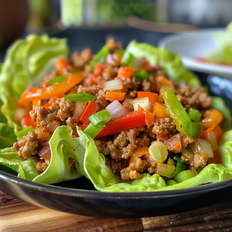 Colorful ground turkey lettuce wraps arranged on a plate, showcasing vibrant ingredients.
