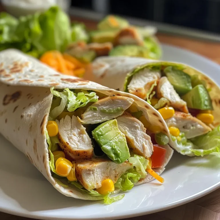 Deliciously layered chicken avocado wrap featuring vibrant vegetables and cheese.