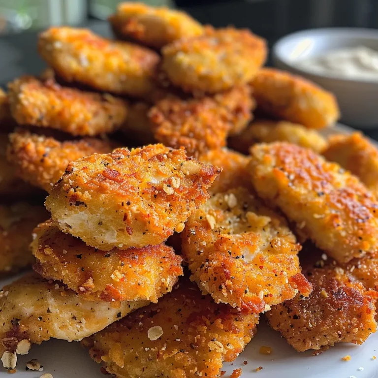 Crunchy chicken nuggets on a white plate, showcasing their golden exterior and crispy texture.