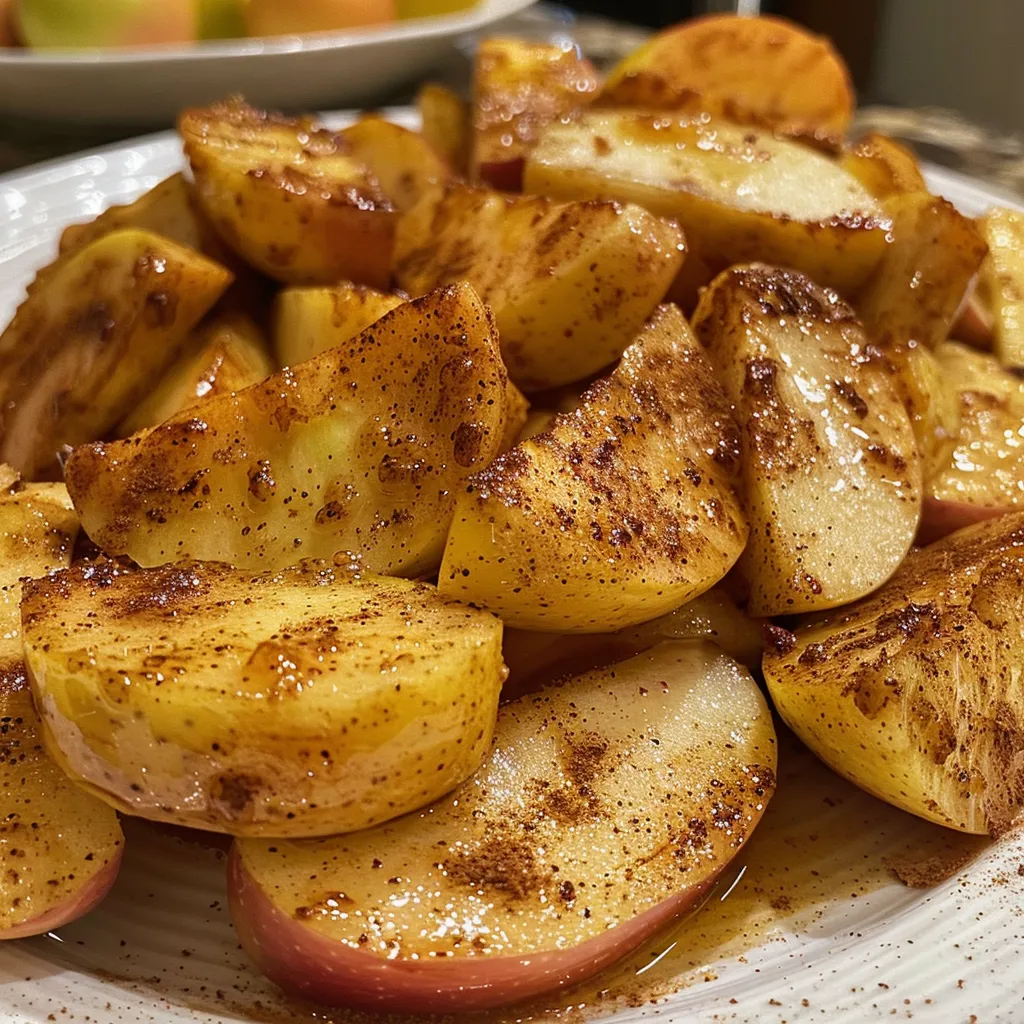 Sliced apples sprinkled with cinnamon, showcasing vibrant colors.