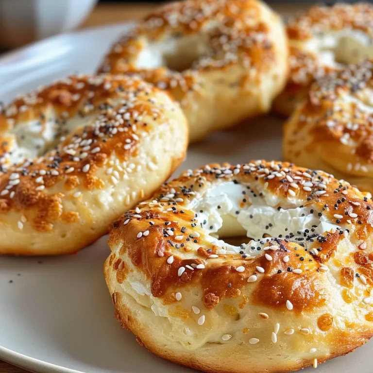 A detailed side view of high-protein bagels made from cottage cheese, almond flour, and topped with seeds.