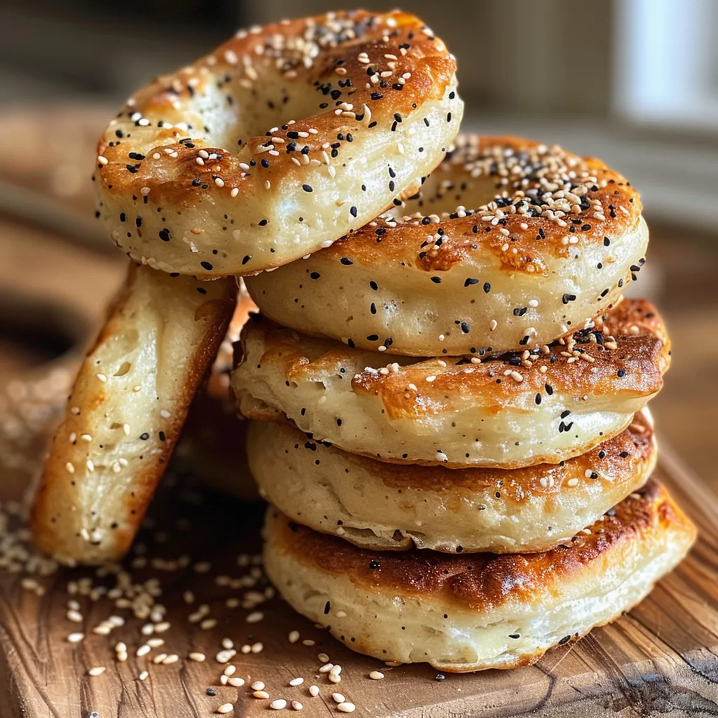 Close-up image of freshly baked cottage cheese bagels, highlighting their crispy exterior and soft interior.