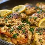 Delicious Lemon Butter Chicken with a glossy finish and fresh lemon zest on top.