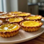 Detailed image of a lemon curd tartlet, emphasizing the texture of the filling and shell.