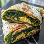 Detailed shot of a low-carb spinach wrap showcasing the vibrant green spinach and wholesome ingredients.