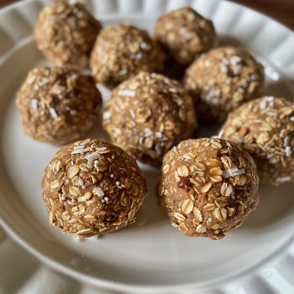 Side photo of No Bake Energy Bites packed with chocolate chips and a sprinkle of chia seeds.