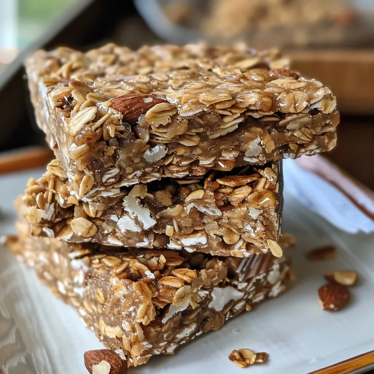 Side view of homemade No Bake Granola Bars, highlighting their chewy consistency and toppings.