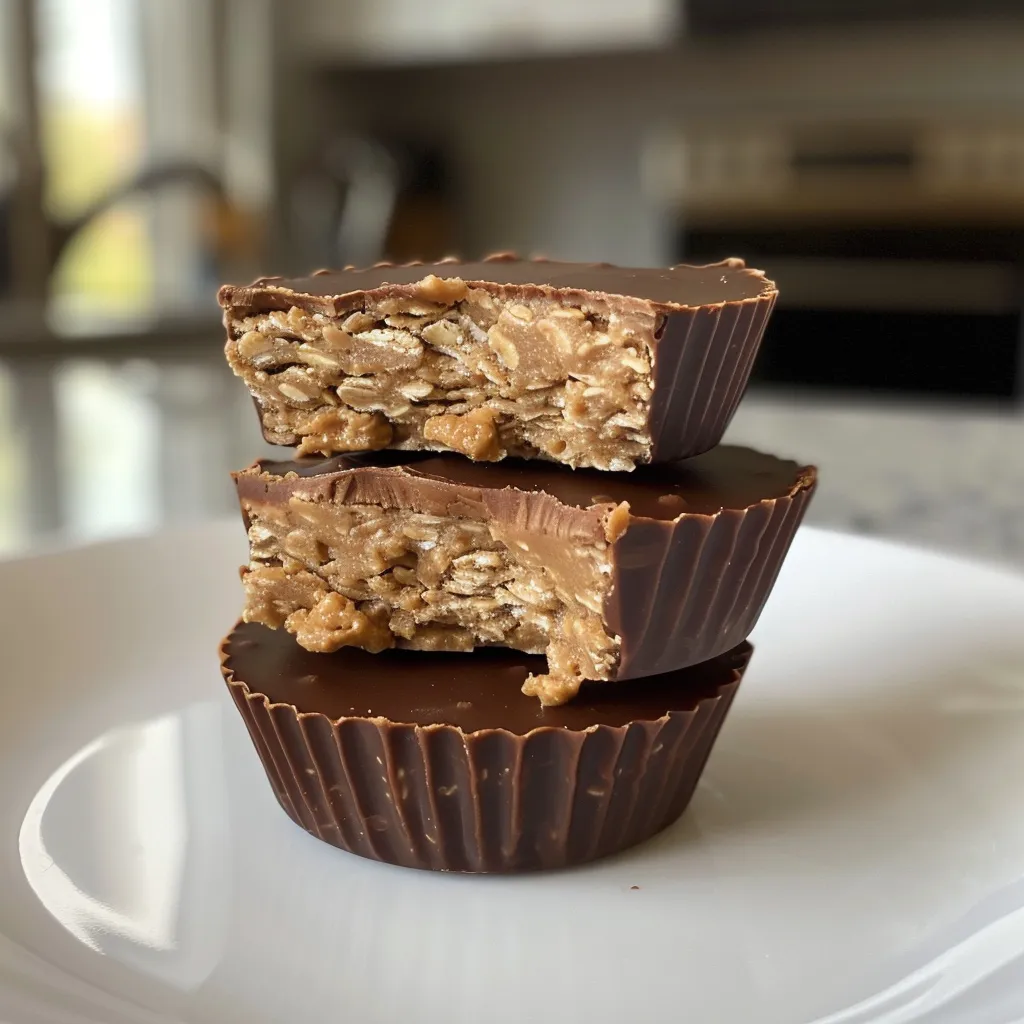 Tasty No-Bake Peanut Butter Oat Cups arranged on a plate, highlighting oats.