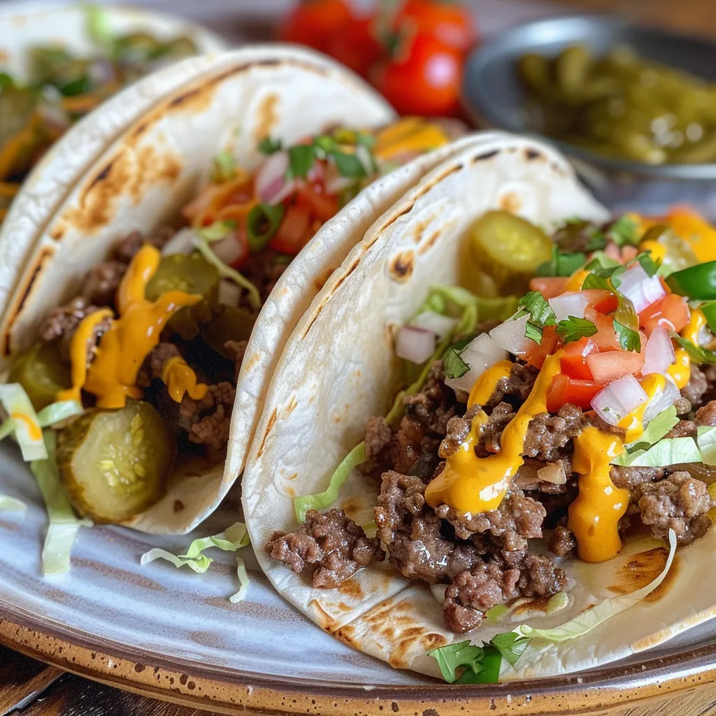 Tasty Smash Burger Tacos displayed with fresh ingredients around them.