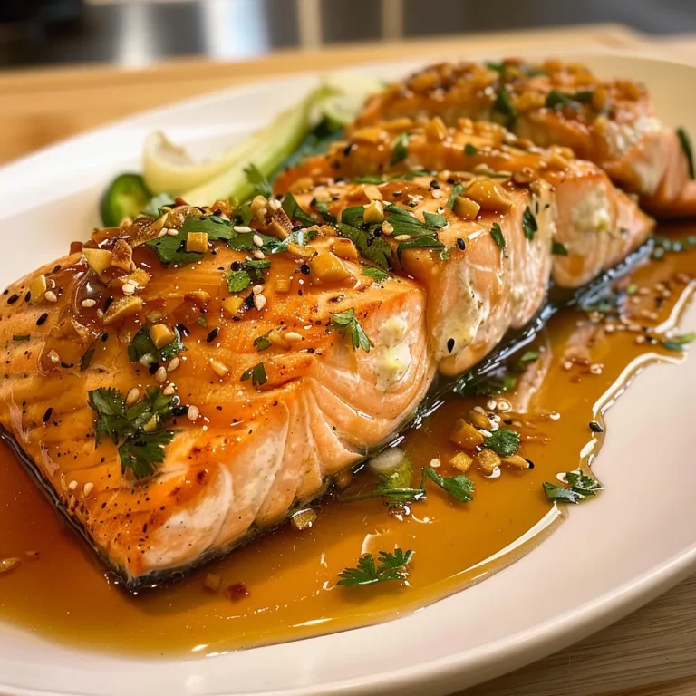 Juicy Asian-style steamed salmon served with fresh vegetables and rice.