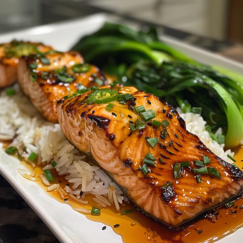 Close-up photo of salmon fillets topped with slices of jalapeño and herbs.