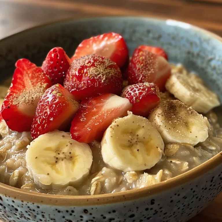 Elevate Your Breakfast: Quick Strawberry Banana Oatmeal for Busy Mornings A bowl of oatmeal featuring vibrant strawberries and banana, captured with a smartphone.