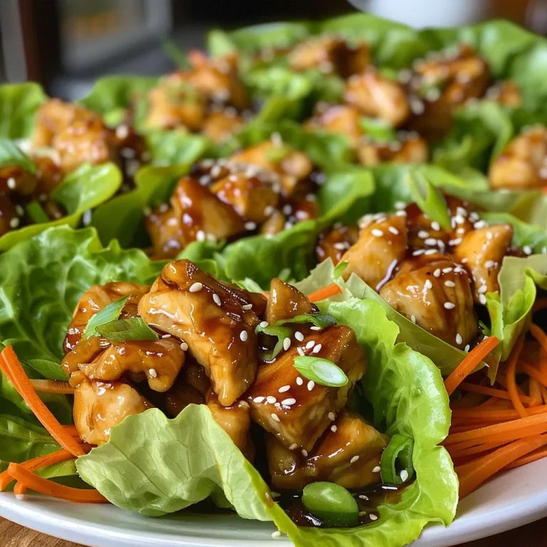Close-up of Teriyaki Chicken in lettuce, garnished with carrots and green onions.