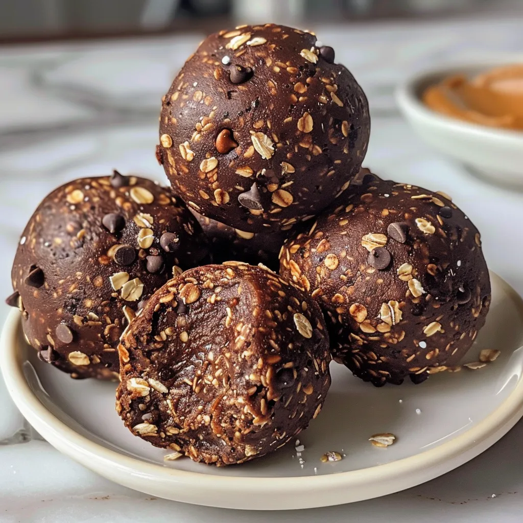 A cluster of vegan chocolate peanut butter balls with a glossy finish.
