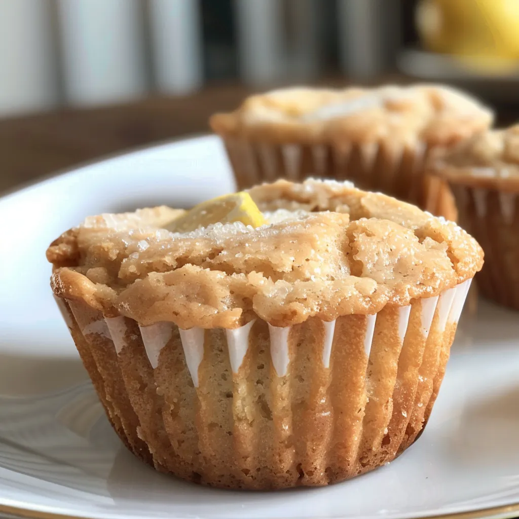 Delicious vegan lemon muffins with a glossy finish, topped with fresh lemon zest.