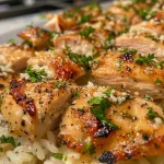Deliciously plated Garlic Parmesan Chicken and Rice dish, highlighting the garlic and cheese.
