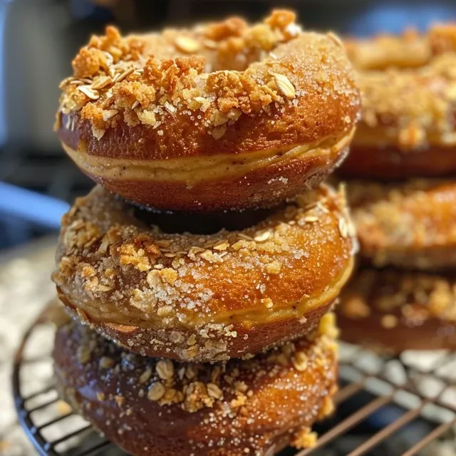 A tempting display of baked banana oat doughnuts, highlighting their soft appearance.