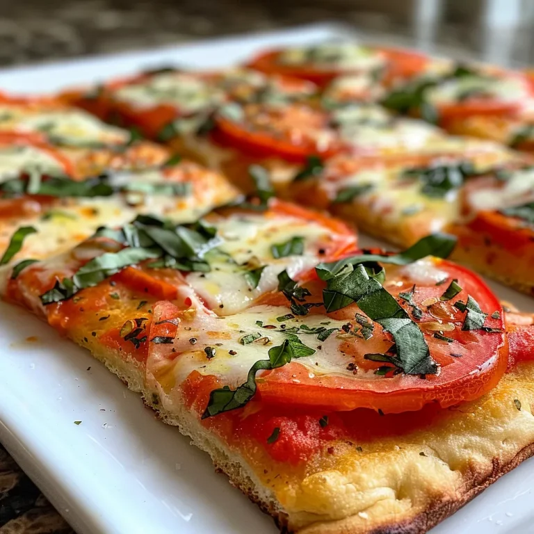 Juicy Margherita flatbread pizza, showcasing a golden crust and fresh toppings.