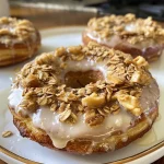 Juicy Banana Oat Donuts with a light glaze and oats sprinkled on top.
