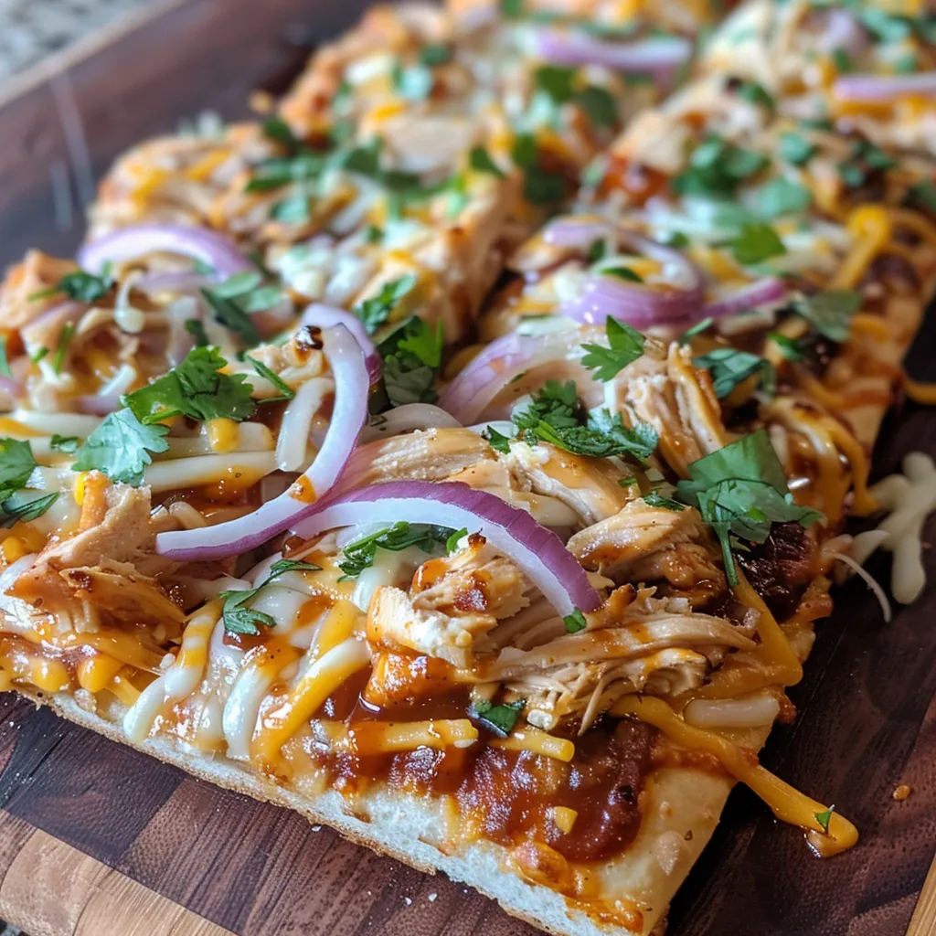 Appetizing BBQ Chicken Flatbread featuring a colorful topping of cilantro and onions.