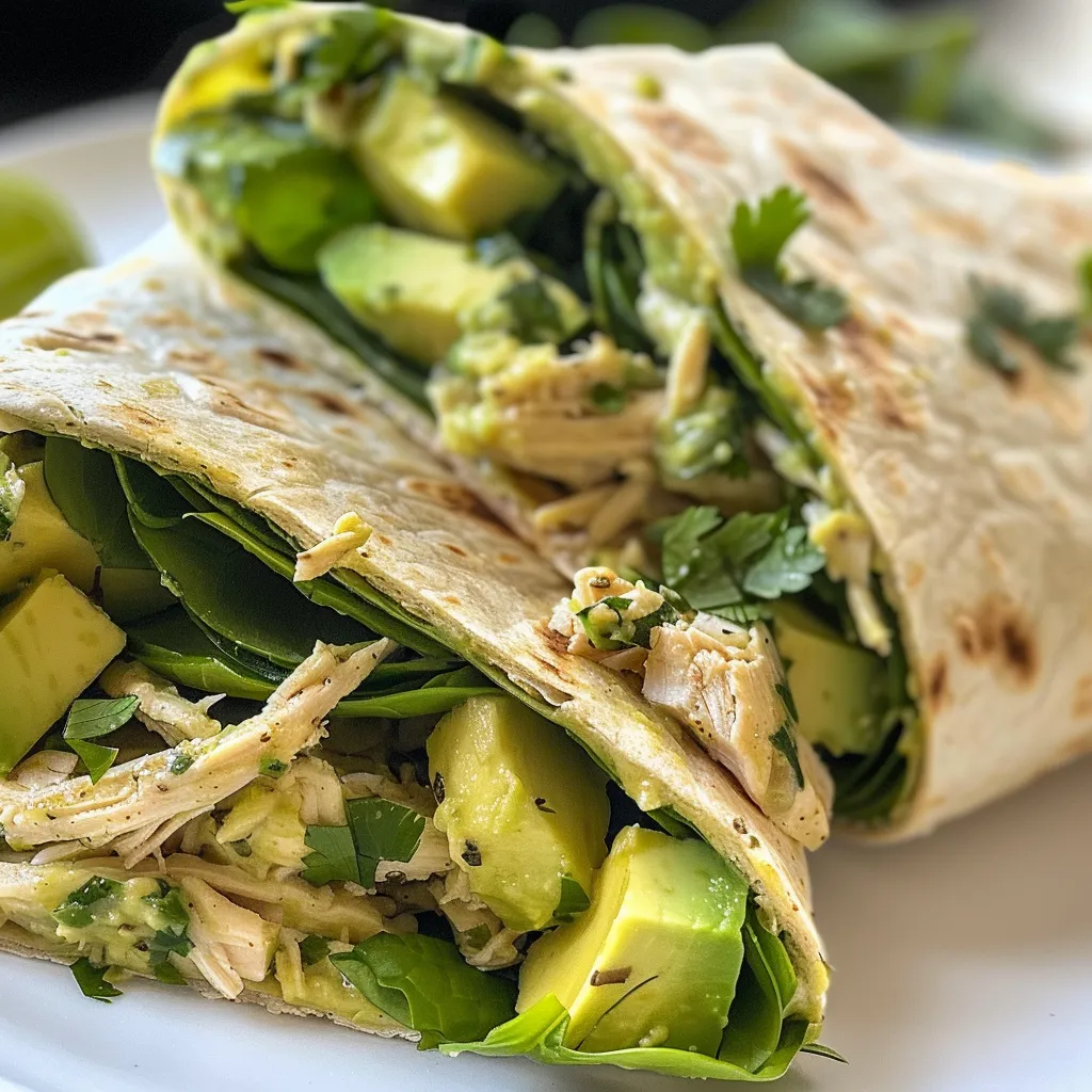 Delicious Chicken Avocado Wrap featuring vibrant ingredients and a tortilla shell.