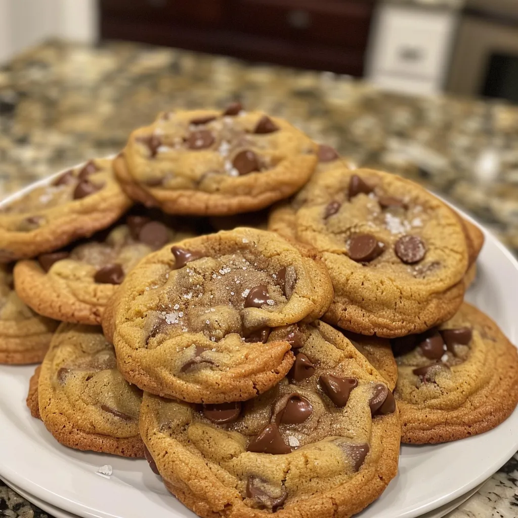 Side view of freshly baked chocolate chip cookies with melting chocolate chips.