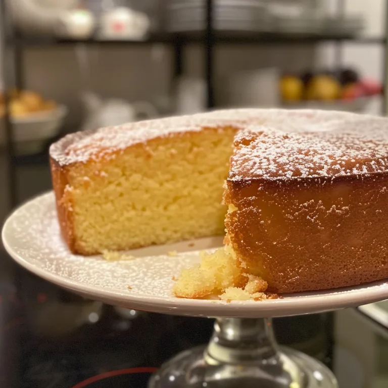 Side view of a moist Classic Butter Cake with a golden crust and soft interior.