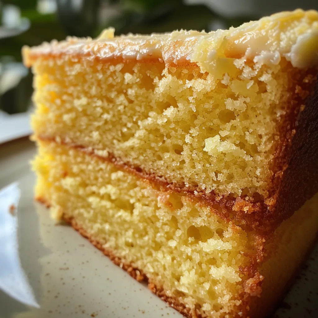 Close-up of a freshly baked Classic Butter Cake showcasing its fluffy texture.