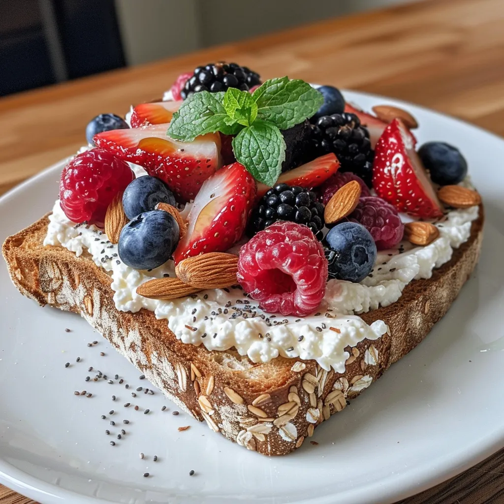 Vibrant Cottage Cheese Berry Toast showcasing fresh berries and a sprinkle of chia seeds.