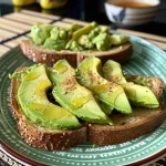 Tasty creamy cottage cheese and avocado spread over crispy sourdough bread.