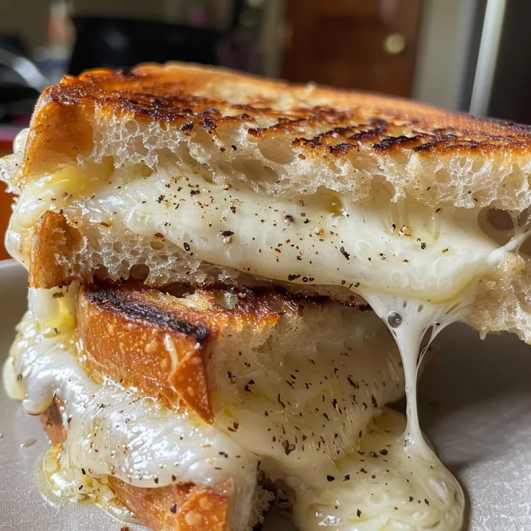 Side view of a juicy grilled cheese sandwich with melted cheese oozing out.
