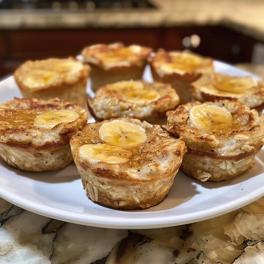 Delicious protein-packed pancake bites displayed with fresh banana on a white background.