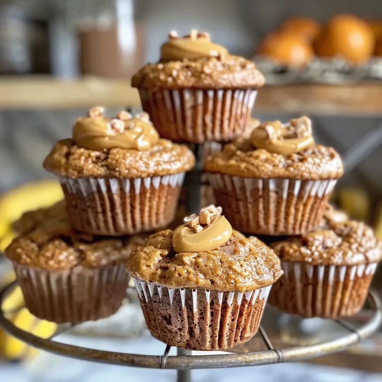 Freshly baked Healthy Peanut Butter Banana Muffins with a golden crust, showing the interior.
