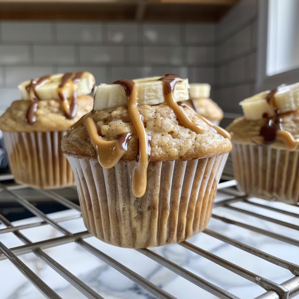 A delicious stack of Healthy Peanut Butter Banana Muffins, highlighting their texture.