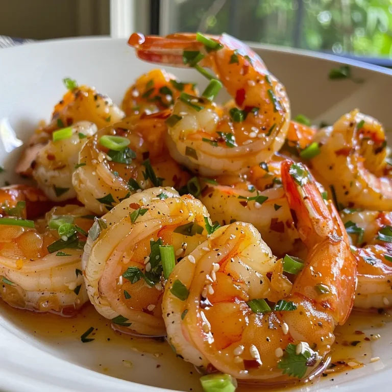 Juicy shrimp glistening with hot honey and lime juice in a dish.