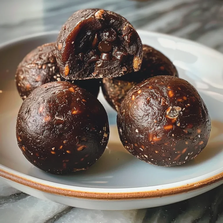 Close-up view of No Bake Brownie Balls, showcasing a rich chocolate texture.