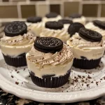 Close-up view of Oreo No-Bake Cheesecake Cups with a creamy texture.