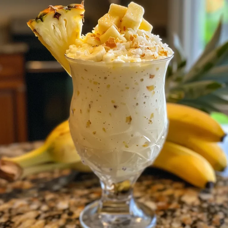 Close-up view of a fresh Ocean Love Colada in a glass.