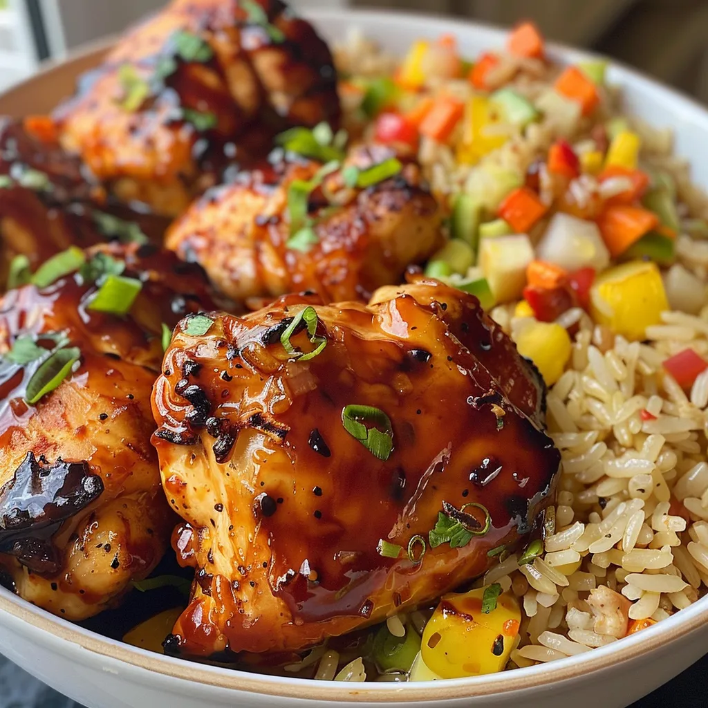 Delicious One Pan Honey BBQ Chicken Rice with vibrant ingredients.