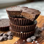 Detailed image of a homemade Protein Almond Butter Cup featuring drippy almond butter filling.