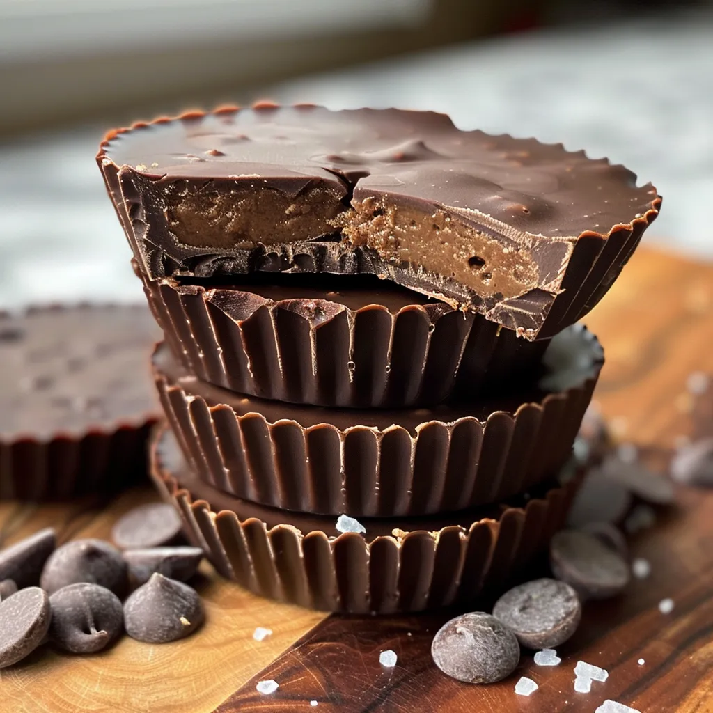 Detailed image of a homemade Protein Almond Butter Cup featuring drippy almond butter filling.