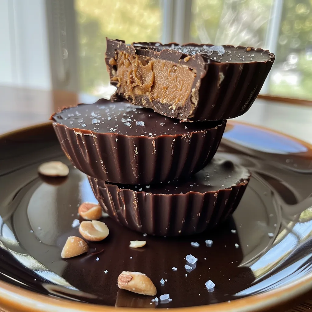 Close-up shot of Protein Almond Butter Cups arranged on a plate, highlighting their rich texture.
