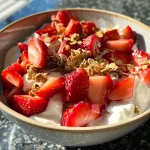 Juicy strawberry yogurt clusters arranged beautifully on a plate.