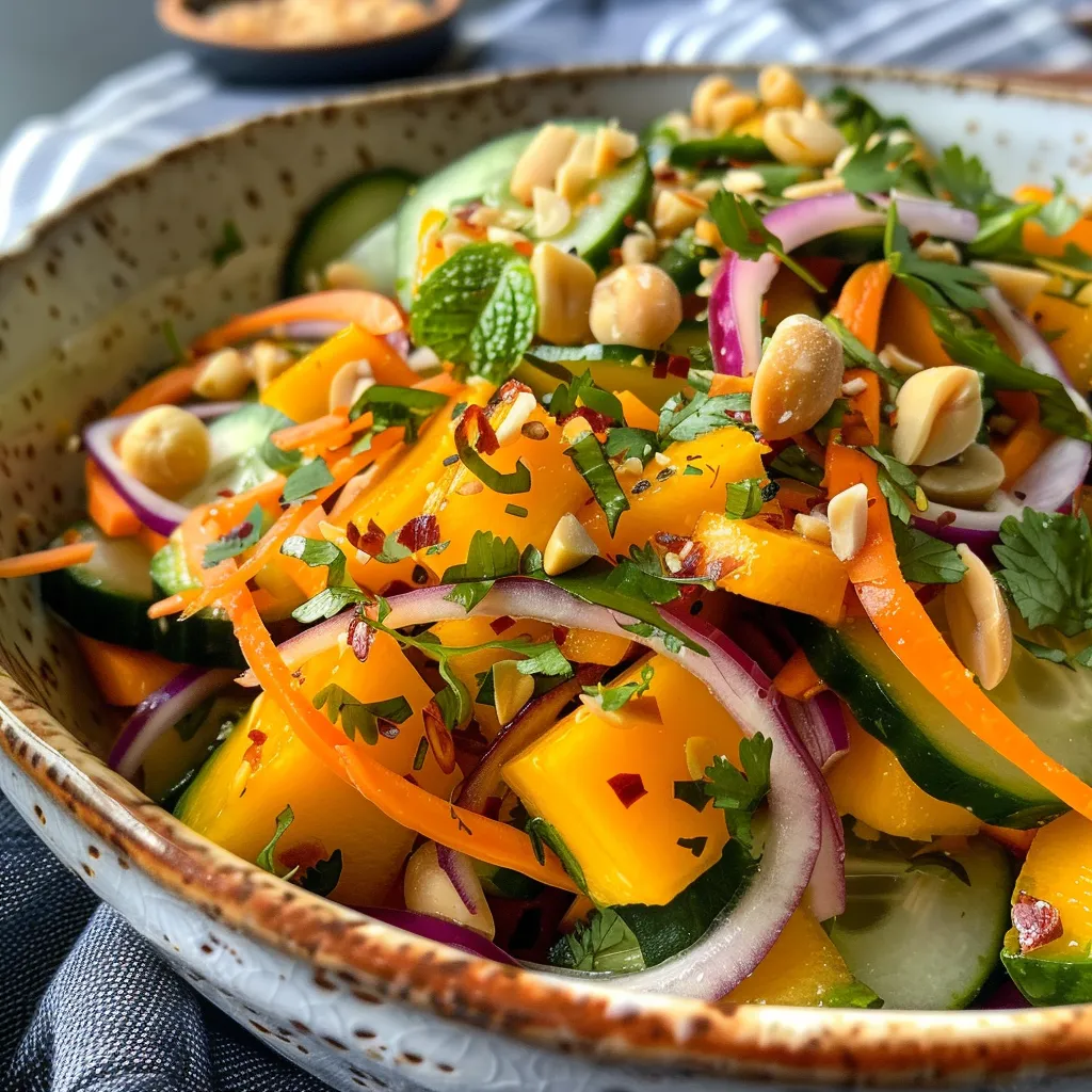 A refreshing bowl of Thai Mango Cucumber Salad showcasing bright colors and textures.