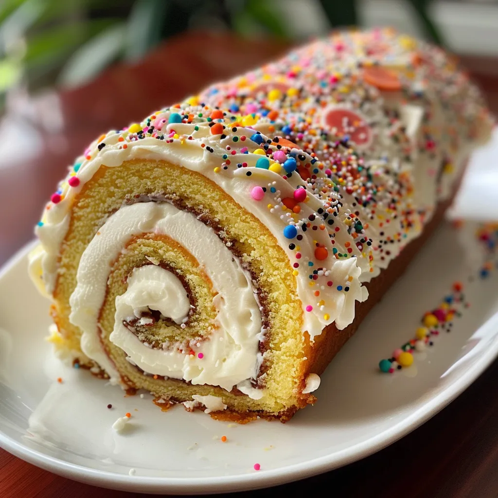 A detailed image of a Vanilla Swiss Roll Cake, highlighting its soft exterior and rich cream filling.