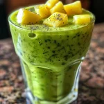 ['Close-up of a creamy green smoothie featuring avocado and pineapple.', 'Side view of a vibrant green smoothie in a glass, showcasing avocado and pineapple pieces.', 'Refreshing avocado and pineapple smoothie with a smooth texture, garnished with spinach.', 'Thick green smoothie filled with avocado and pineapple, served in a transparent glass.']