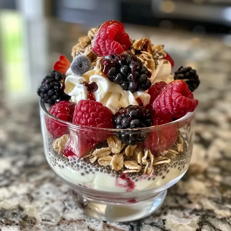 ['Close-up view of a berry and chia yogurt parfait in a glass cup.', 'Side view of a layered yogurt parfait with chia seeds and fresh berries.', 'Juicy berry and chia yogurt parfait displayed in a transparent glass.', 'Delicious yogurt parfait featuring fresh berries and chia seeds.']
