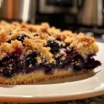 ['Close-up side view of a Blueberry Crumb Cake with a golden crumb topping and juicy blueberries.', 'A slice of Blueberry Crumb Cake showcasing its moist texture and vibrant blueberries.', 'Detailed side view of a freshly baked Blueberry Crumb Cake with a crumbly topping.', 'A delectable Blueberry Crumb Cake displayed with blueberries sprinkled on top.']