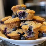 ['Close-up view of juicy blueberry muffin bites showcasing a golden brown top and blueberries.', 'Side view of freshly baked blueberry muffin bites with a light, fluffy texture and scattered blueberries.', 'A detailed look at blueberry muffin bites, highlighting their moist interior and crusty exterior.', 'A vibrant image of blueberry muffin bites, featuring a soft crumb and bursting blueberries.']