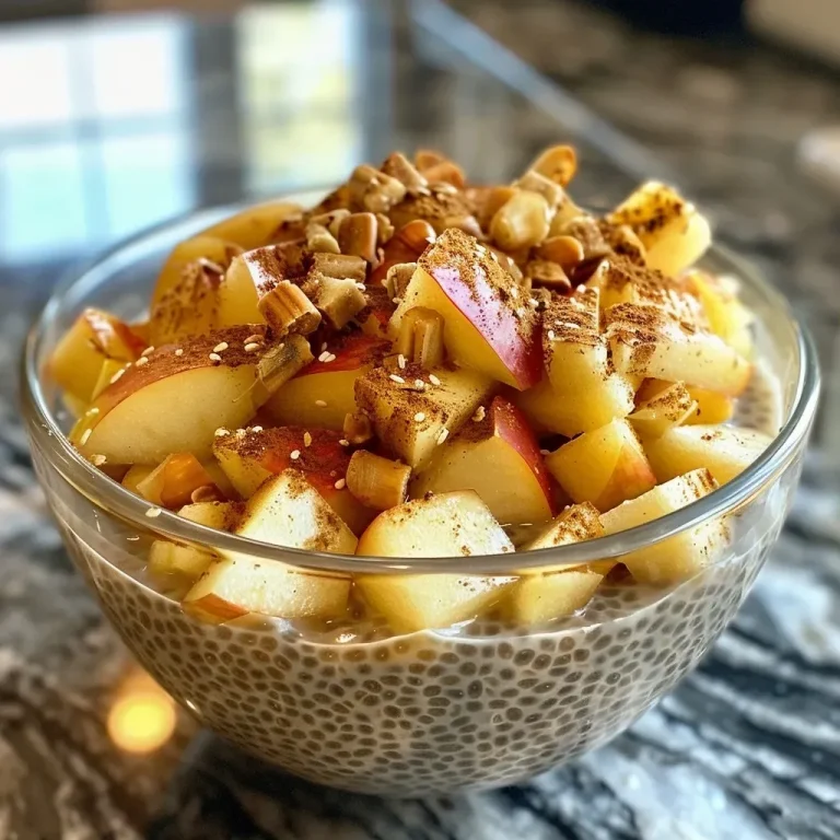 ['Close-up side view of a bowl of chia seed pudding topped with diced apples and a sprinkle of cinnamon.', 'A creamy chia seed pudding in a clear glass, featuring apple chunks and a cinnamon garnish.', 'Side view of a chia seed pudding dish with bright diced apples and a dusting of cinnamon, served in a modern bowl.', 'Delicious chia seed pudding displayed with fresh apple slices and a warm cinnamon layer, captured in natural light.']